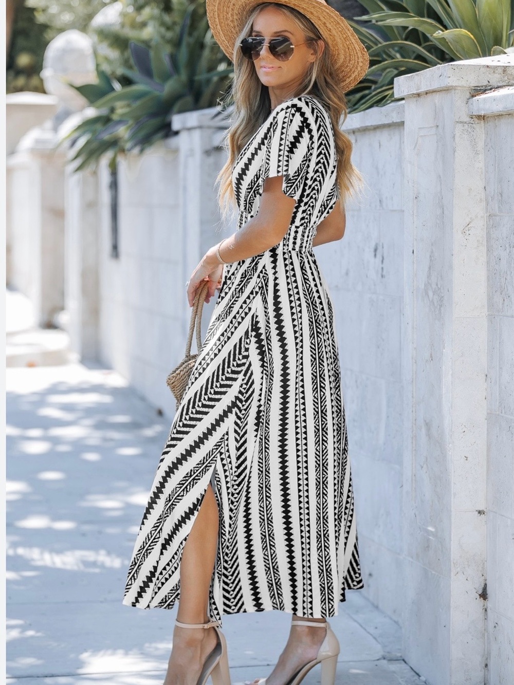 CUPSHE Black & White Printed Midi Dress – Size Large